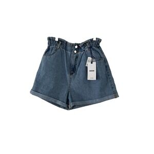 Love Tree Womens Paperbag Waist Denim Shorts Light Wash Blue Size L NWT